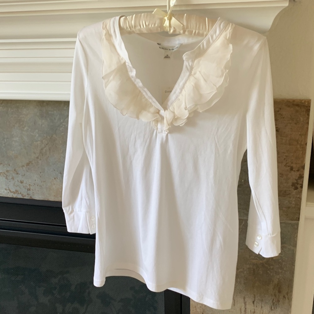 Banana Republic white cotton Ruffle V-Neck Blouse